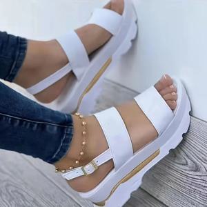 오픈 발가락 신발 여름 여성 미끄럼 방지 내구성 여성 샌들 웨지 기본 버클 슬리퍼 여성 Zapatos De Mujer 신발