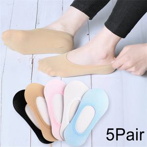 여성용 보이지 않는 보트 면 양말 세트, 로우 컷, 노쇼 미끄럼 방지 슬리퍼, 발목 삭스, 귀여운 얇은 캔디 양말, 5 켤레, 여름