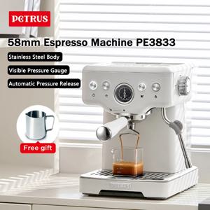 Petrus 에스프레소 커피 머신 스테인레스 스틸 커피 메이커, 58MM Portafilter 상업용 스팀 완드 우유 거품기(220V)