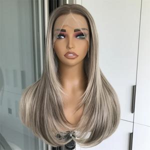 하이라이트 금발 레이어드 가발 합성 레이스 프론트 가발 여성용 스트레이트 초콜릿 브라운 컬러 Pre Plucked Lace Wig Black