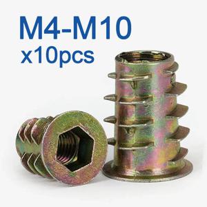나무 삽입 너트 플랜지 육각 드라이브 헤드 가구 너트 M4 M5 M6 M8에 대 한 10pcs 아연 합금 스레드