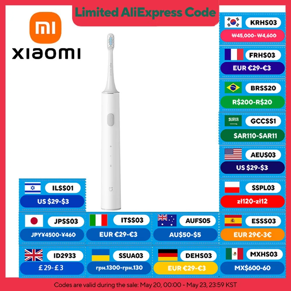 XIAOMI MIJIA T300 음파 전동 칫솔, 25일 동안 한 번 충전, IPX7 방수 충전식 칫솔 치아 미백, 2 모드
