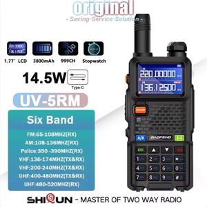 UV-5RM Baofeng 워키토키, 3800mAh 배터리 USB-C 충전기, 14.5W UHF VHF 무선 복사 주파수 999CH FM 햄 라디오 업데이트 UV-5RH