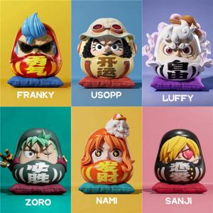 6cm Q 버전 원피스 애니메이션 피규어 Nika Luffy Zoro Sanji 나미 Cos 슈퍼 달마 입상 PVC 동상 모델 장난감 자동차 장식품