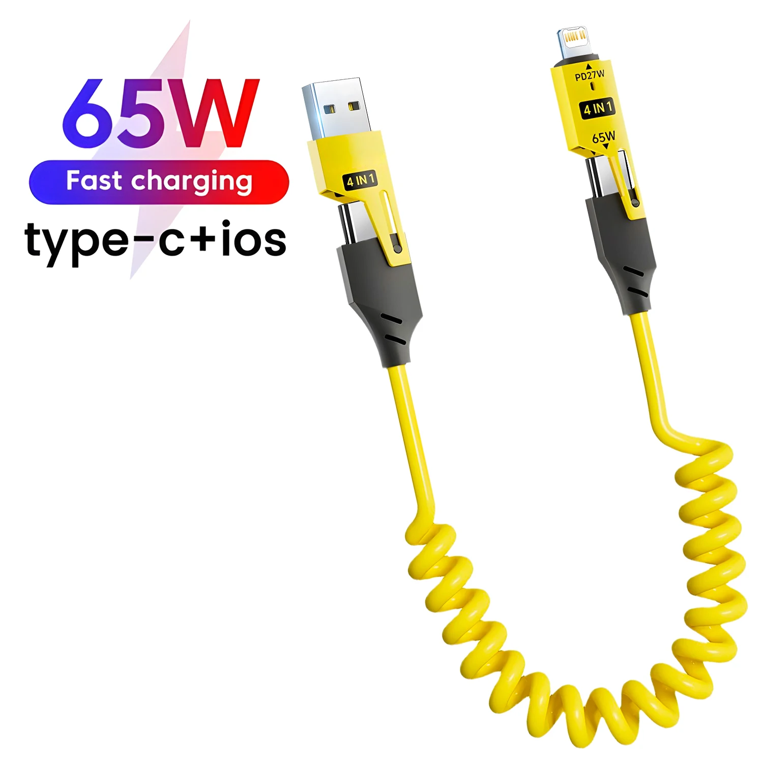 아연 합금 USB-C 4IN1 65w iPhone 용 고속 충전 케이블 iPhone 용 Usb 유형 C 케이블 Xiaomi Samsung PD 스프링 데이터 케이블