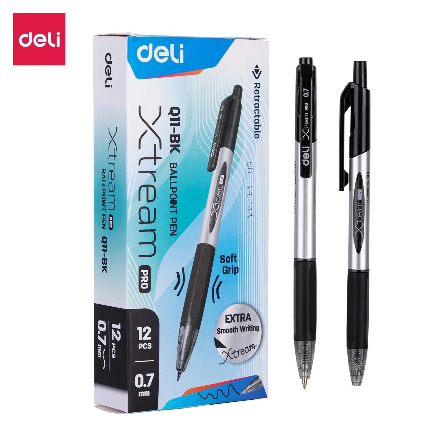 델리 12pcs 고품질 0.7mm 볼펜 검정 파란색 잉크 휴대용 서명 펜 학교 사무 용품에 대 한 쓰기 도구