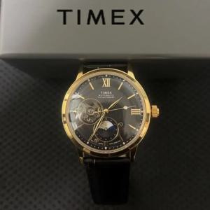TIMEX 남성용 자동 브랜드 시계, 럭셔리 레저 다기능 시계, 달력 가죽 스트립 손목시계