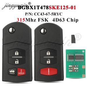 Jingyuqin 플립 원격 자동차 키 315Mhz 4D63 칩 For Mazda 2 3 5 6 8 CX-7 CX-9 MX-5 BGBX1T478SKE125-01 CC43-67-5RYC Fob 3/4 버튼
