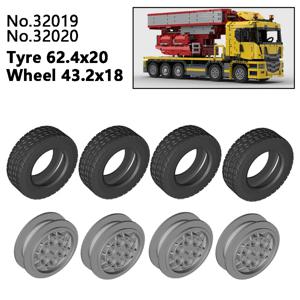 테크니컬 EV3 휠, MOC 32019 32020/86652 부품, 빌딩 블록 42009 크레인 휠, DIY 예비 벽돌 장난감, 62.4x20mm 타이어, 4 개/로트
