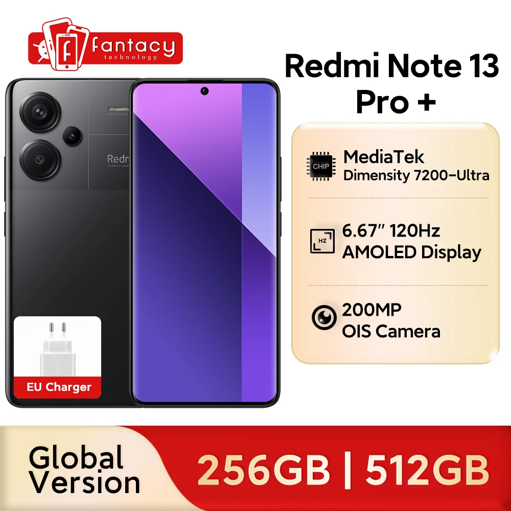 글로벌 버전 Xiaomi Redmi Note 13 Pro+ Plus 5G MTK 크기 7200-Ultra NFC 200MP OIS 카메라 5000mAh 120W HyperCharge 6.67