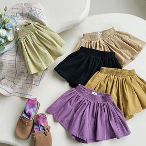 아기 소녀 반바지 스커트 여름 캐주얼 Pleated 탄력 허리 반바지 어린이 의류 솔리드 컬러 Kawaii 어린이 바지 새로운