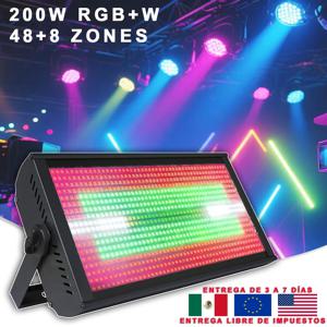 YUER 스트로브 조명 200W RGB + W 48 + 8 영역 파티 장식 웨딩 무대 조명 Dj 디스코 알루미늄 케이스 DMX 음악 컨트롤러