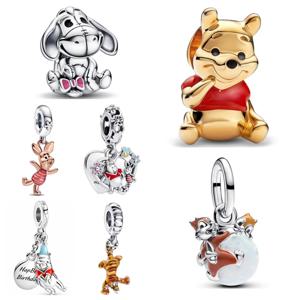 Miniso 디즈니 위니 푸우 시리즈 참 실버 925 오리지널 피트 팔찌 Eeyore Piglet Tigger Beads 여성용 쥬얼리 참