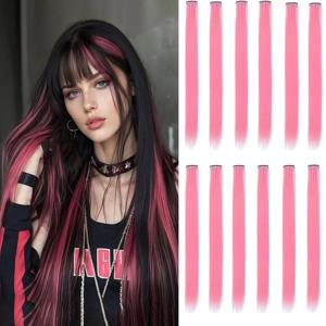 18 컬러 클립 스타일 헤어 익스텐션 22 인치 컬러 헤어 익스텐션 어린이 여성을위한 고광택 긴 직선 합성 가발