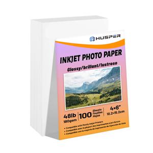 HUSPER 4x6 인치 180gsm 단면 광택 인화지 100 매 잉크젯 호환 사진 인쇄 용지 102x152mm 회색 뒷면