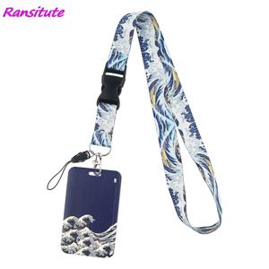 Ransitute R1771 파도 패션 매는 밧줄 ID 배지 홀더 버스 패스 케이스 커버 슬립 은행 신용 카드 홀더 스트랩 카드 소지자