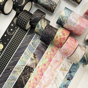 3 롤 골드 호일 Washi 테이프 세트 장식 접착 테이프 Scrapbooking 5m Washitape 스티커 Kawaii 일기 편지지 마스킹 테이프