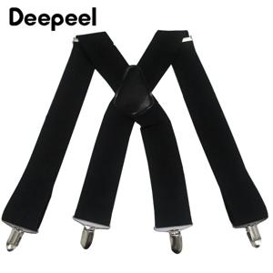 Deepeel-5X100cm 패션 남성용 탄성 교정기 X 자형 크로스 4 클립 스트랩 넓은 조절 캐주얼 정장 바지 멜빵, 1 피스