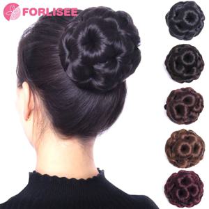 FORLISEE 합성 고온 섬유 시뇽 나인 플라워 헤어, 곱슬 시뇽 헤어 번 도넛 클립, 헤어 피스