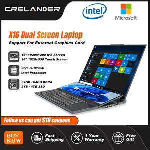 CRELANDER 듀얼 스크린 노트북 16인치 2K + 14인치 터치 스크린 인텔 제온 W-10855M 64GB RAM 젠북 듀오 노트북 게임용 노트북