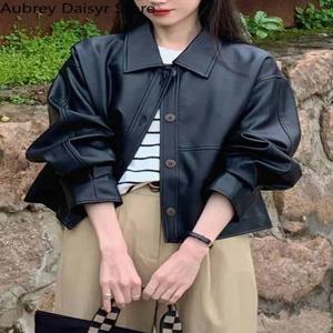 빈티지 캐주얼 가죽 자켓 여성용, 한국 패션 트렌드 스타일 하이 스트리트 블랙 펑크 PU 코트 스트리트웨어