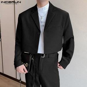 2023 남성 블레이저 솔리드 컬러 옷깃 긴 소매 가을 캐주얼 정장 원 버튼 streetwear 패션 남성 자르기 코트 S-5XL INCERUN