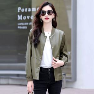 새로운 여성 캐주얼 가죽 자켓 봄 가을 패션 패치워크 V넥 싱글 브레스트 헐렁한 짧은 겉옷 분할 가죽