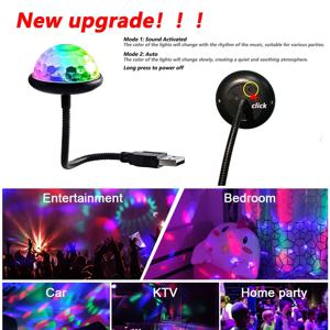 USB 미니 디스코 볼 조명 RGB Dj 조명 사운드 파티 자동 멀티 컬러 자동차 분위기 라이트 룸 장식 램프 스트로브 라이트