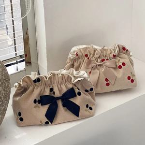 부드러운 코듀로이 체리 엄마를위한 메이크업 가방 엄마 가방 아기 기저귀 기저귀 주최자 Bowknot 여성 저녁 Cluth 지갑 출산 가방