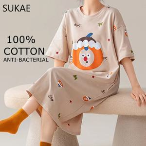 100% 면! SUKAE 여름 새 여성 러블리 Sleepshirt 패션 나이트 가운 레저 드레스 캐주얼 Nightdress 반팔 나이트 가운