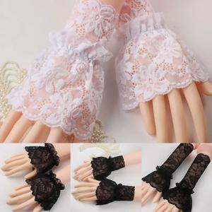 여성용 레이스 반팔 소매 커프스, 우아한 로리타 소매, 프릴 자수 손목 커프스, 화이트 블랙, 1 쌍 패션