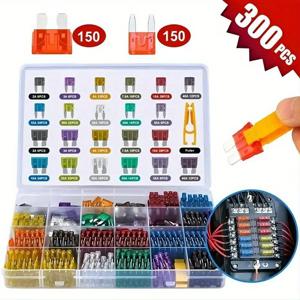 300pcs 자동차 블레이드 퓨즈 구색 키트 자동 트럭 자동차 중간 소형 퓨즈 혼합 오토바이 회로 퓨즈 상자