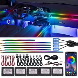 18 in 1 64 색상 RGB 심포니 자동차 주변 조명 인테리어 아크릴 가이드 LED 스트립 조명 장식 분위기 램프 APP 제어