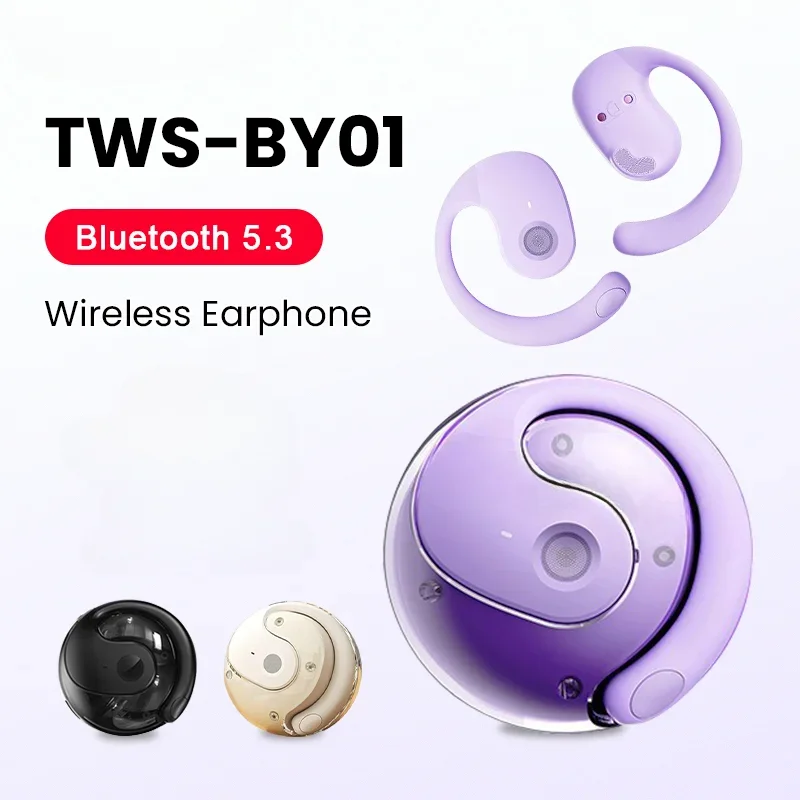 OWS 무선 헤드폰 마이크가 장착된 블루투스 헤드셋 HiFi 스테레오 사운드 이어폰 스마트 터치 스포츠 방수 이어버드(휴대폰용)