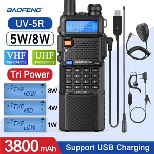 Baofeng UV-5R 8W 워키 토키 5W VHF UHF 듀얼 밴드, 3800mAh 긴 리튬 이온 배터리 장거리 UV5R UV 5R 햄 양방향 라디오