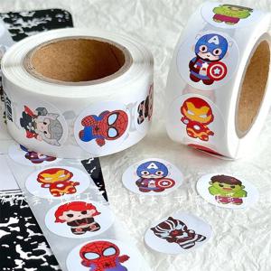 500pcs/Roll 귀여운 마블의 어벤저 스 슈퍼 영웅 만화 씰링 스티커 DIY PVC 노트북 데칼 장식 Stiker 보상 선물 완구