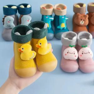 아기용 부드러운 밑창 워킹화, 미끄럼 방지 패딩, 하이 탑, 가을 및 겨울 양말, 바닥 신발, 1-3 세 남아 및 여아