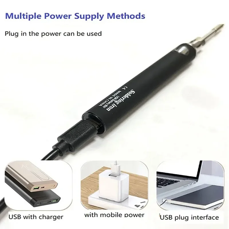 휴대용 USB 무선 납땜 다리미 도구 펜, 충전식 및 온도 조절기, 1 팁 키트, 5V, 8W 전력