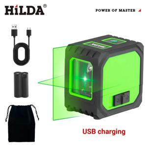 HILDA 미니 레이저 레벨 셀프 레벨링 그린 빔 레이저, 수평 및 수직 크로스 라인, USB 충전, 2 라인