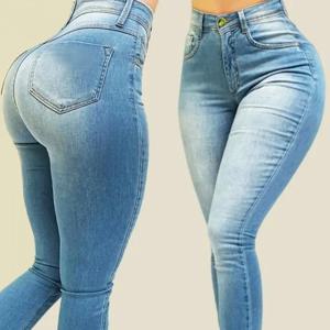높은 허리 스트레치 슬림 피트 스키니 바지 쉐이핑 청바지 여성 솔리드 컬러 발목 길이 바지 데님
