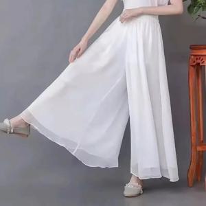여성용 여름 시폰 와이드 레그 팬츠 요가 바지 클래식 댄서 바지 2 레이어 댄스 연습 옷 루즈 댄스 바지