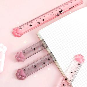 15cm 귀여운 발 눈금자 만화 새끼 고양이 아크릴 플라스틱 직선 측정 규칙 책갈피 편지지 사무실 학교 용품 A7001