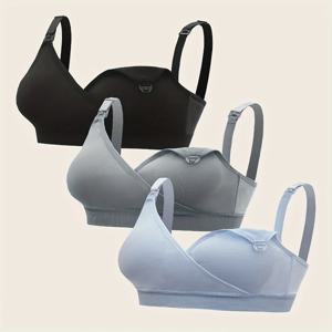 통기성 전면 오픈 수유 브라, 임산부 속옷, 임신 브라, 풀 컵 무선, 편안한 모유 수유 브라, 3 개 세트
