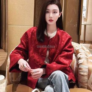 2025 중국 축제 활기찬 분위기 자카드 당나라 정장 탑 빈티지 우아한 개선 현대 코트 유행 레이디 파티 코트
