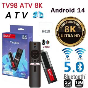 TV98 ATV 8K 미니 TV 스틱, 안드로이드 14 Allwinner H618 쿼드 코어 Cortex A53 지지대 8K 4K 와이파이 6 BT 5.0 음성 원격 스마트 TV 박스