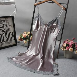 패션 여성의 섹시한 새틴 Nightdress 레이스 스파게티 스트랩 미니 드레스 잠옷 숙녀 랩 짧은 드레스