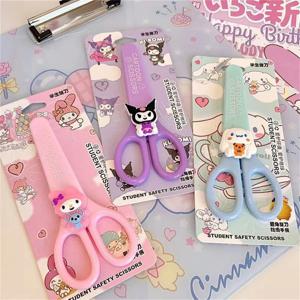 Sanrio Kuromi Cinnamoroll 멜로디 손으로 만든 가위 Kawaii 어린이 안전 실리콘 쉘 아이 문구 학교 용품 선물