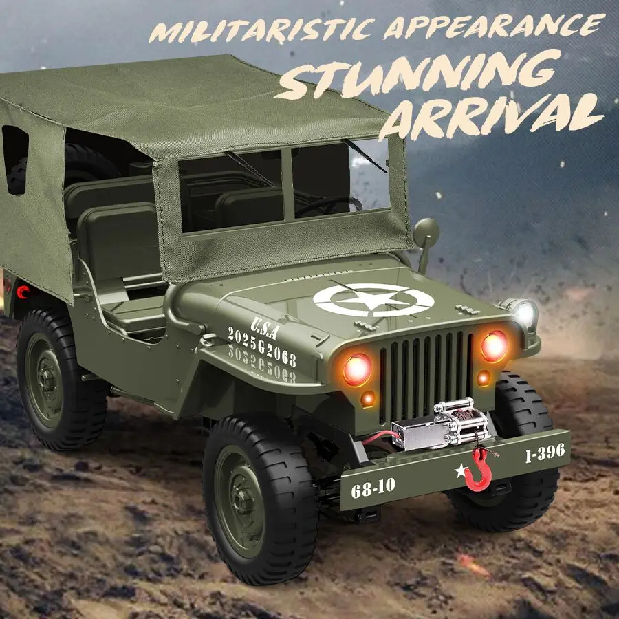 JJRC C8815 Rc 자동차 1941 JEEP WILLYS 2.4g 4wd RTR 크롤러 등산 규모 군용 트럭 오프로드 차량 어린이를위한 성인 장난감 선물