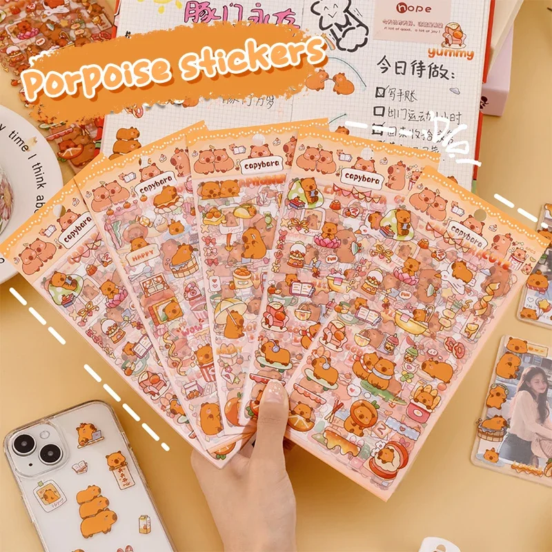 6PCs Kawaii Capybara 스티커 DIY 핸드 계정 앨범 일기 장식 스티커에 대 한 만화 스티커 미적 편지지 선물