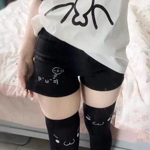 여성용 코튼 반바지 Kawaii Kaomoji 프린트 짧은 바지 블랙 Y2k 캐주얼 반바지 한국 일본 패션 여름 의류 2024